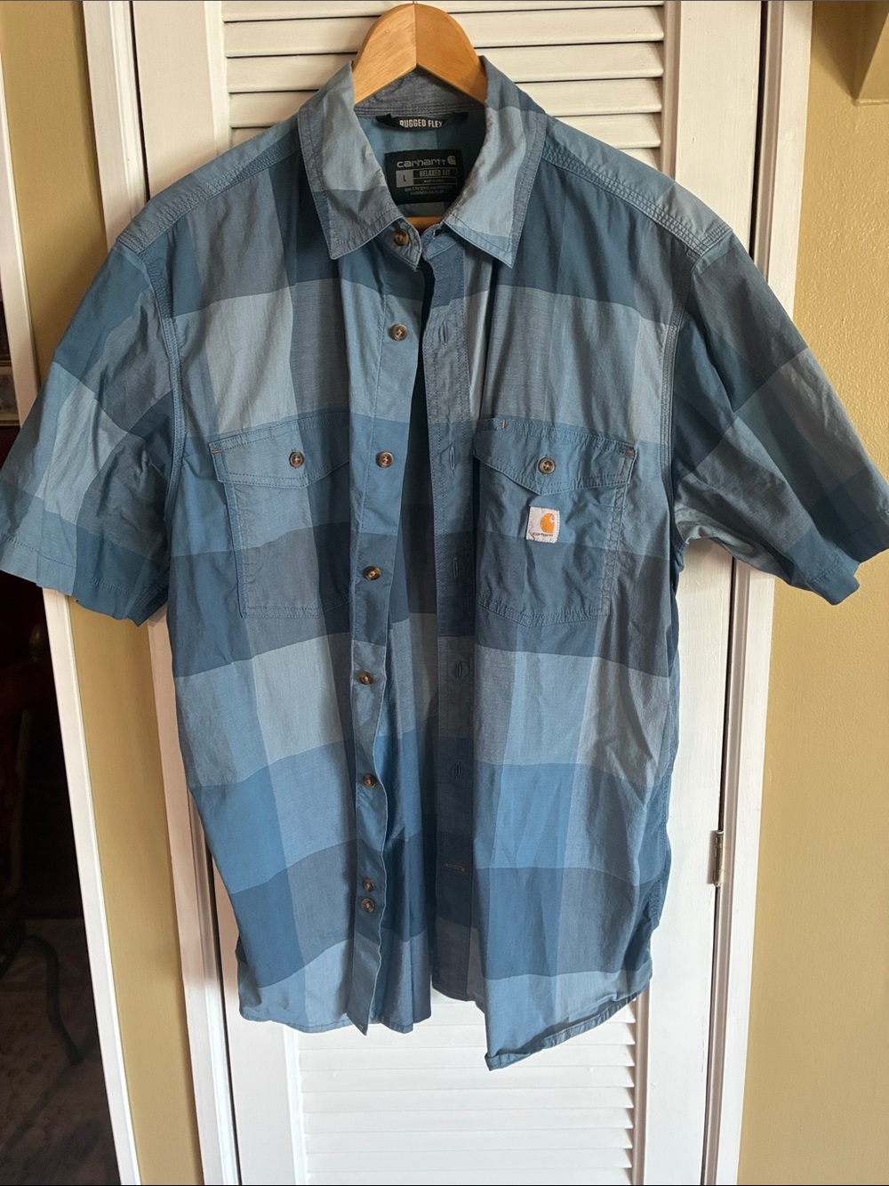 Carhartt Blue Plaid Short Sleeve Button-Down Work Shirt